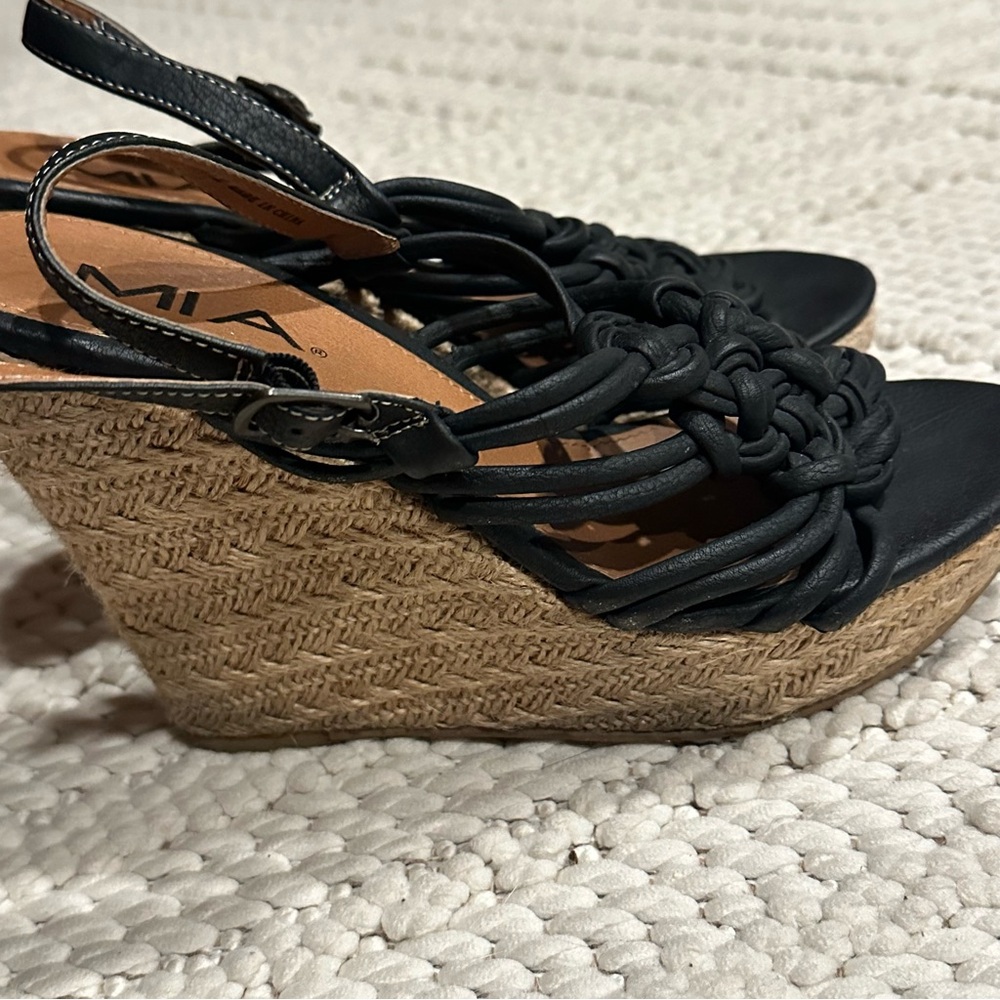 Black Braided Wedge Sandals - Picture 5 of 6